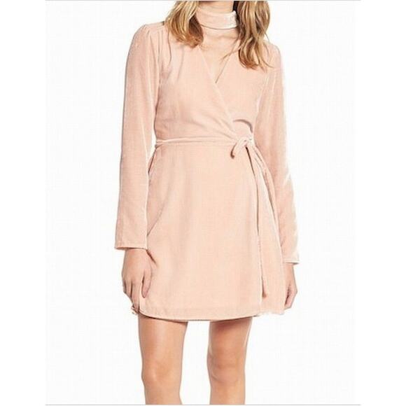 WAYF Pink Velvet Choker Mini Wrap Dress // S - Picture 1 of 11